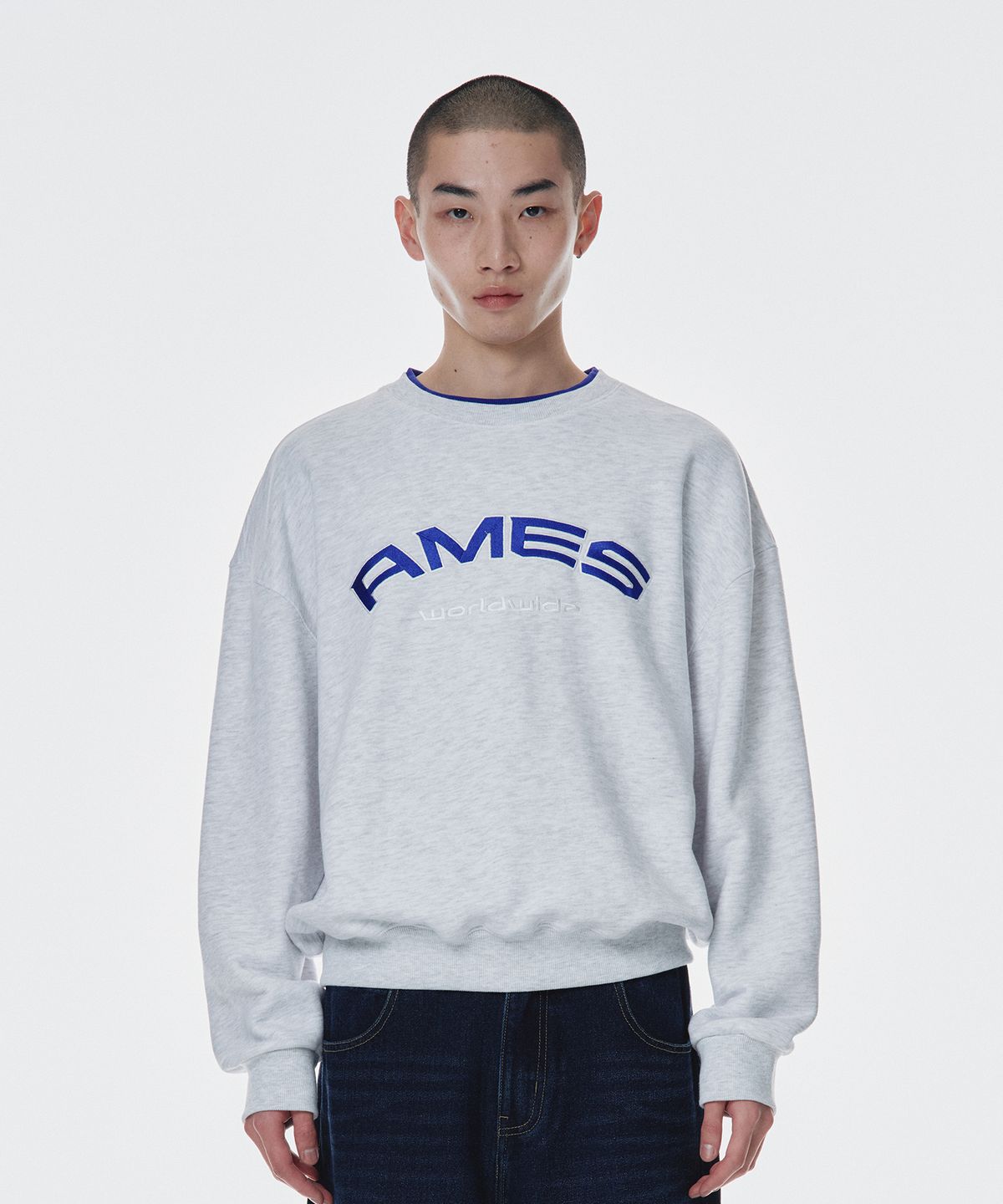 아메스 월드와이드(AMES-WORLDWIDE) LAYERED NECK SWEATSHIRT GREY