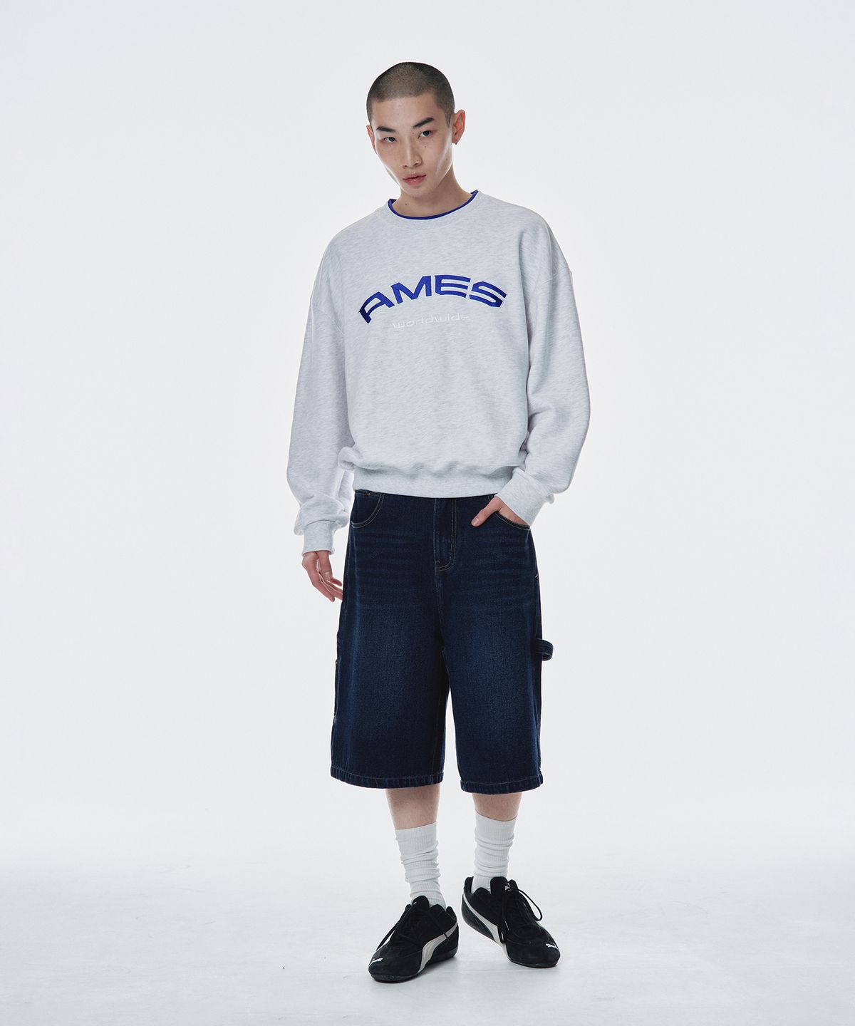 아메스 월드와이드(AMES-WORLDWIDE) LAYERED NECK SWEATSHIRT GREY