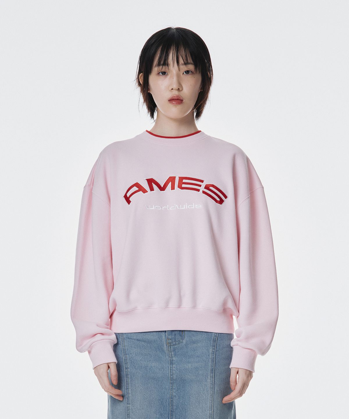 아메스 월드와이드(AMES-WORLDWIDE) LAYERED NECK SWEATSHIRT PINK