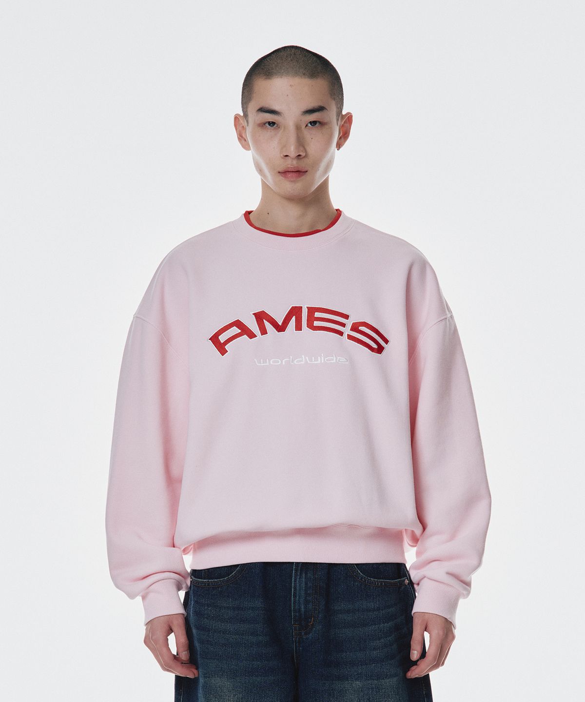 아메스 월드와이드(AMES-WORLDWIDE) LAYERED NECK SWEATSHIRT PINK