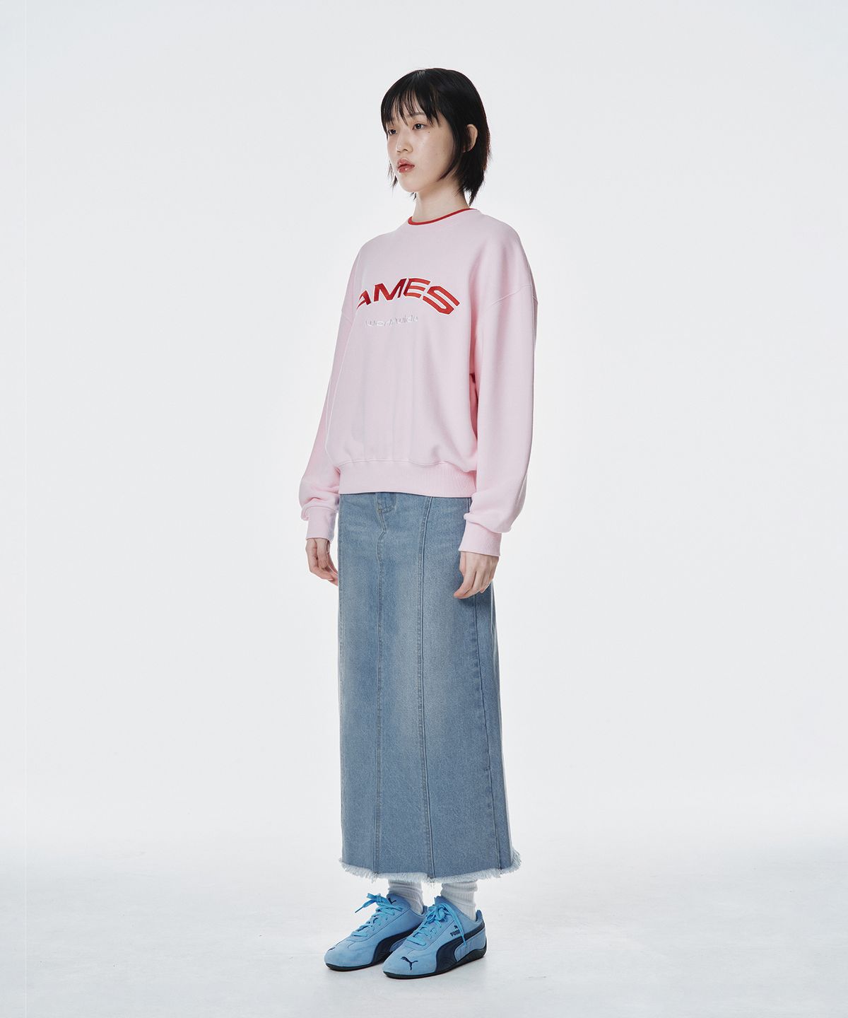 아메스 월드와이드(AMES-WORLDWIDE) LAYERED NECK SWEATSHIRT PINK