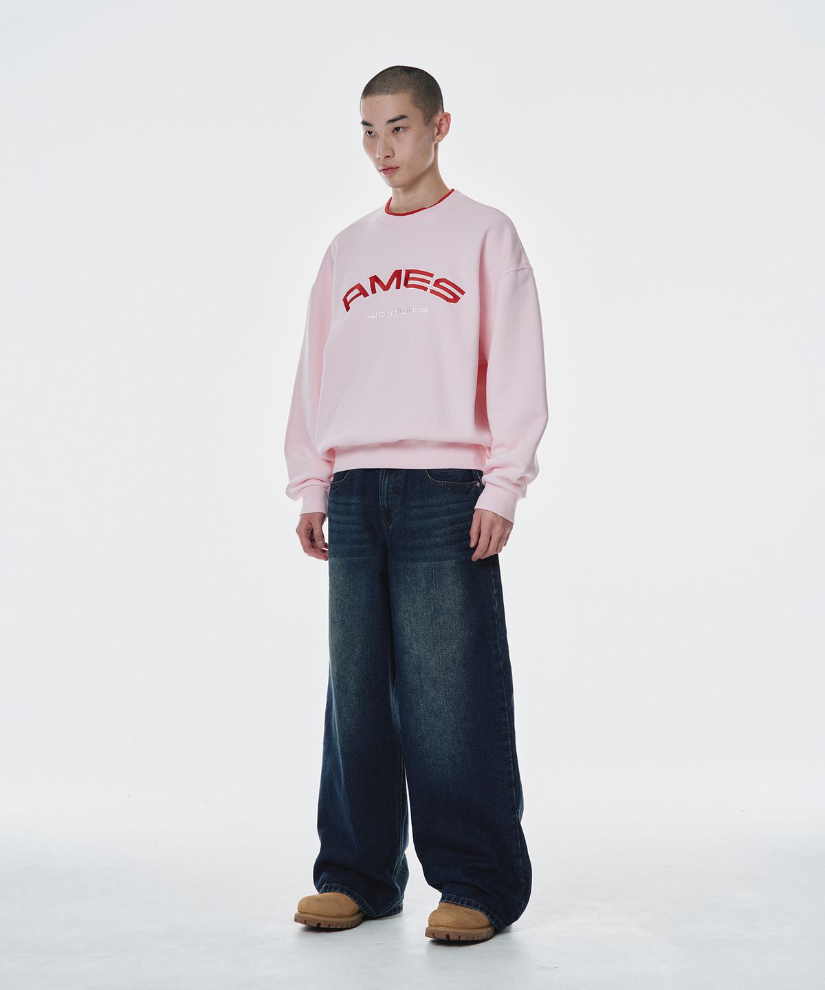 아메스 월드와이드(AMES-WORLDWIDE) LAYERED NECK SWEATSHIRT PINK