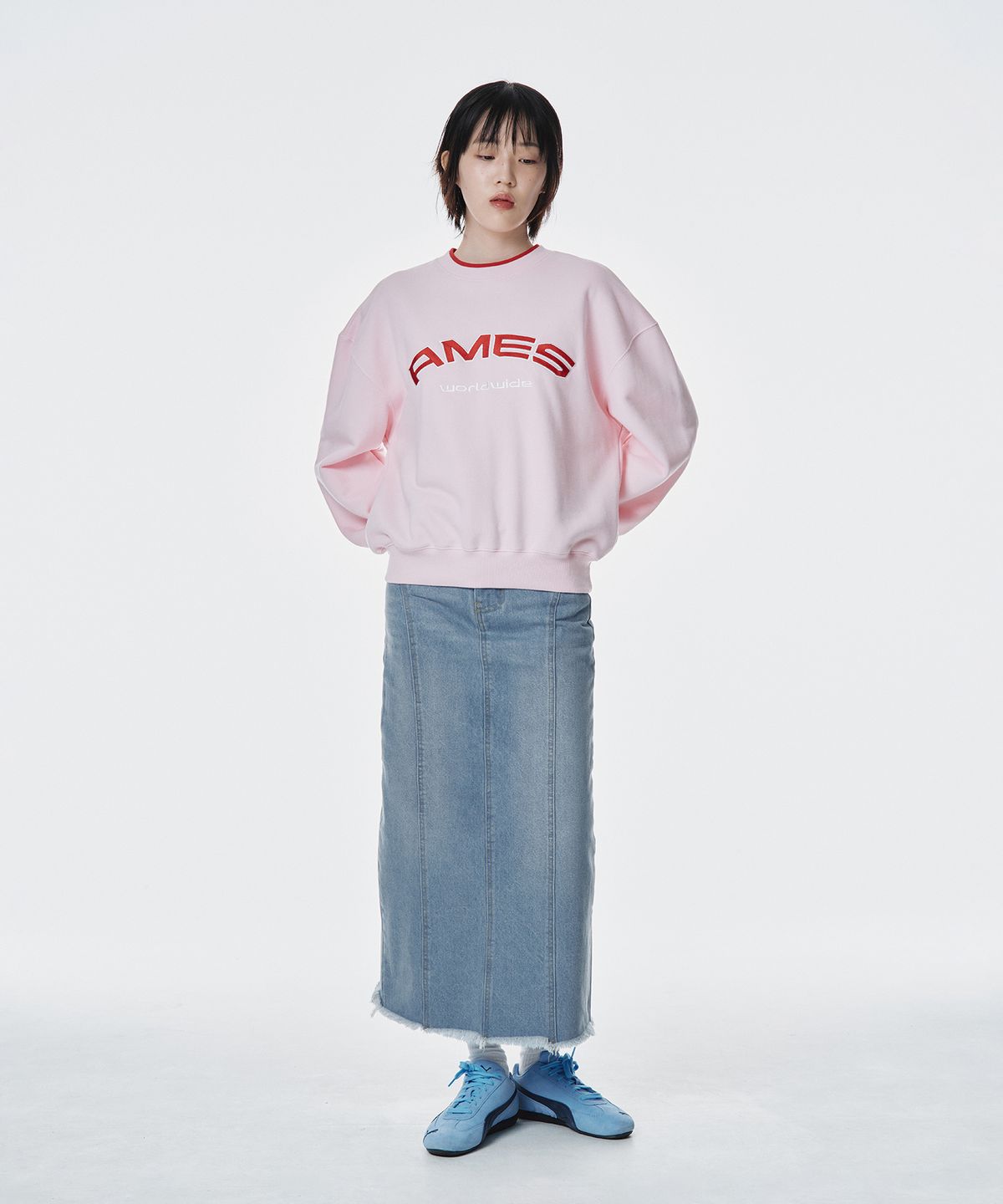 아메스 월드와이드(AMES-WORLDWIDE) LAYERED NECK SWEATSHIRT PINK
