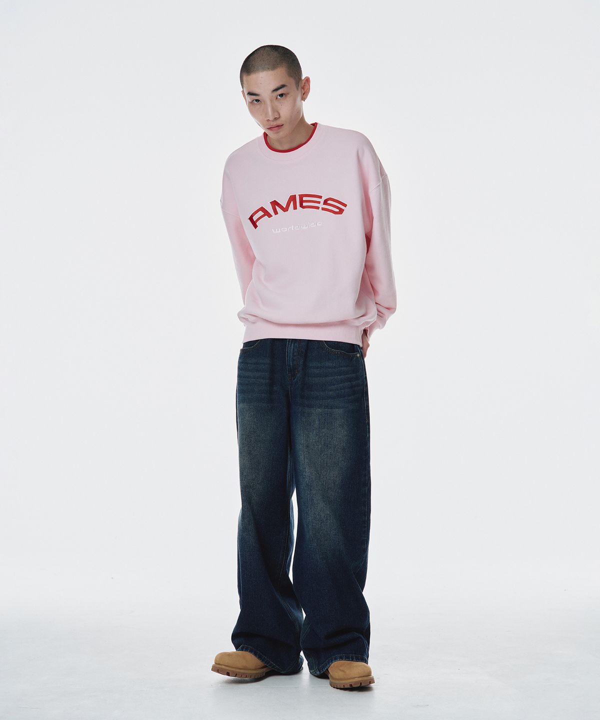 아메스 월드와이드(AMES-WORLDWIDE) LAYERED NECK SWEATSHIRT PINK