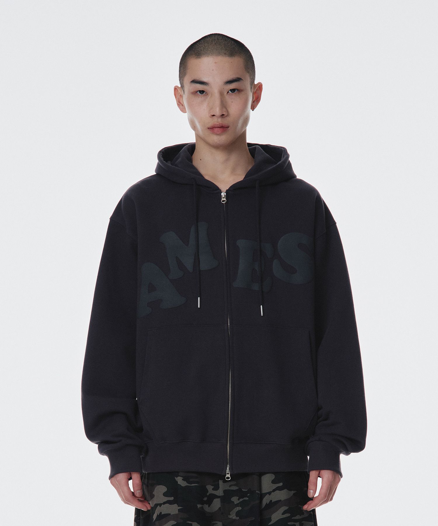 ★AMES-WORLDWIDE★BIG TYPO HOODIE ZIP UP GREY★正規品/送料込 MUSINSA公式 | AMES-WORLDWIDE BIG TYPO HOODIE ZIP UP GREY