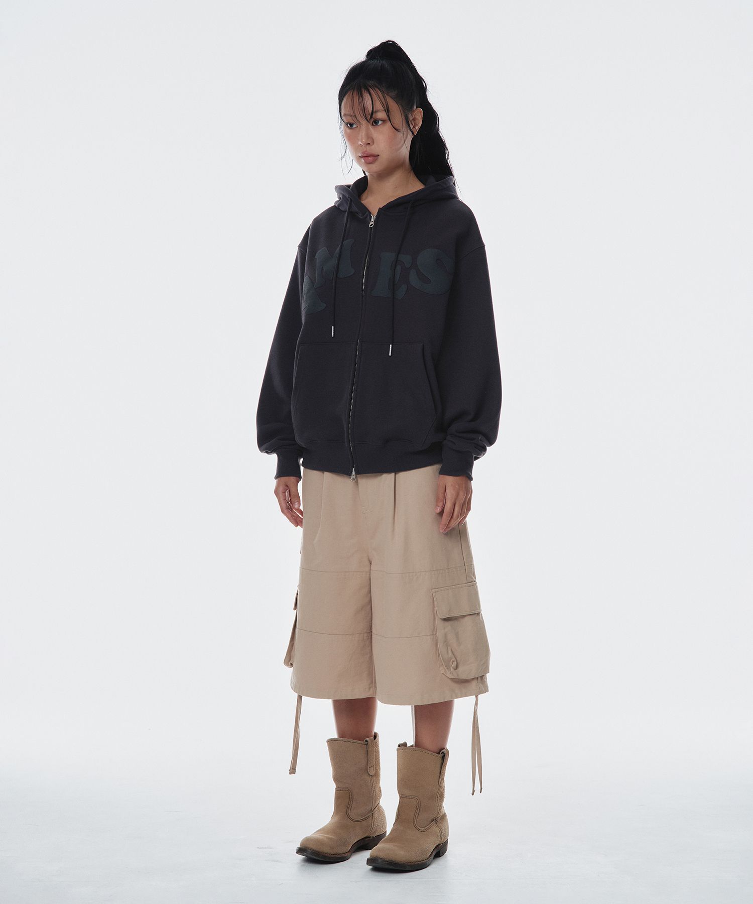 ★AMES-WORLDWIDE★BIG TYPO HOODIE ZIP UP GREY★正規品/送料込 MUSINSA公式 | AMES-WORLDWIDE BIG TYPO HOODIE ZIP UP GREY
