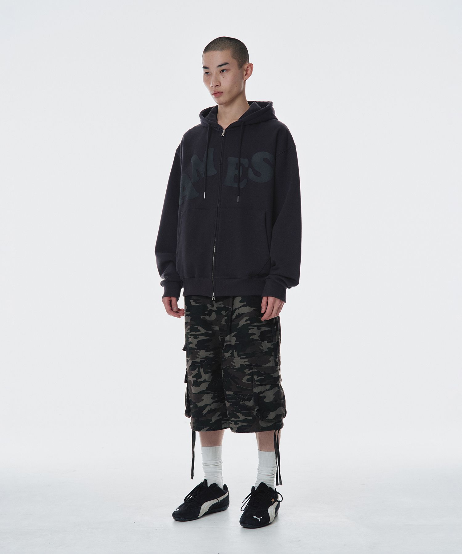 MUSINSA | AMES-WORLDWIDE BIG TYPO HOODIE ZIP UP CHARCOAL