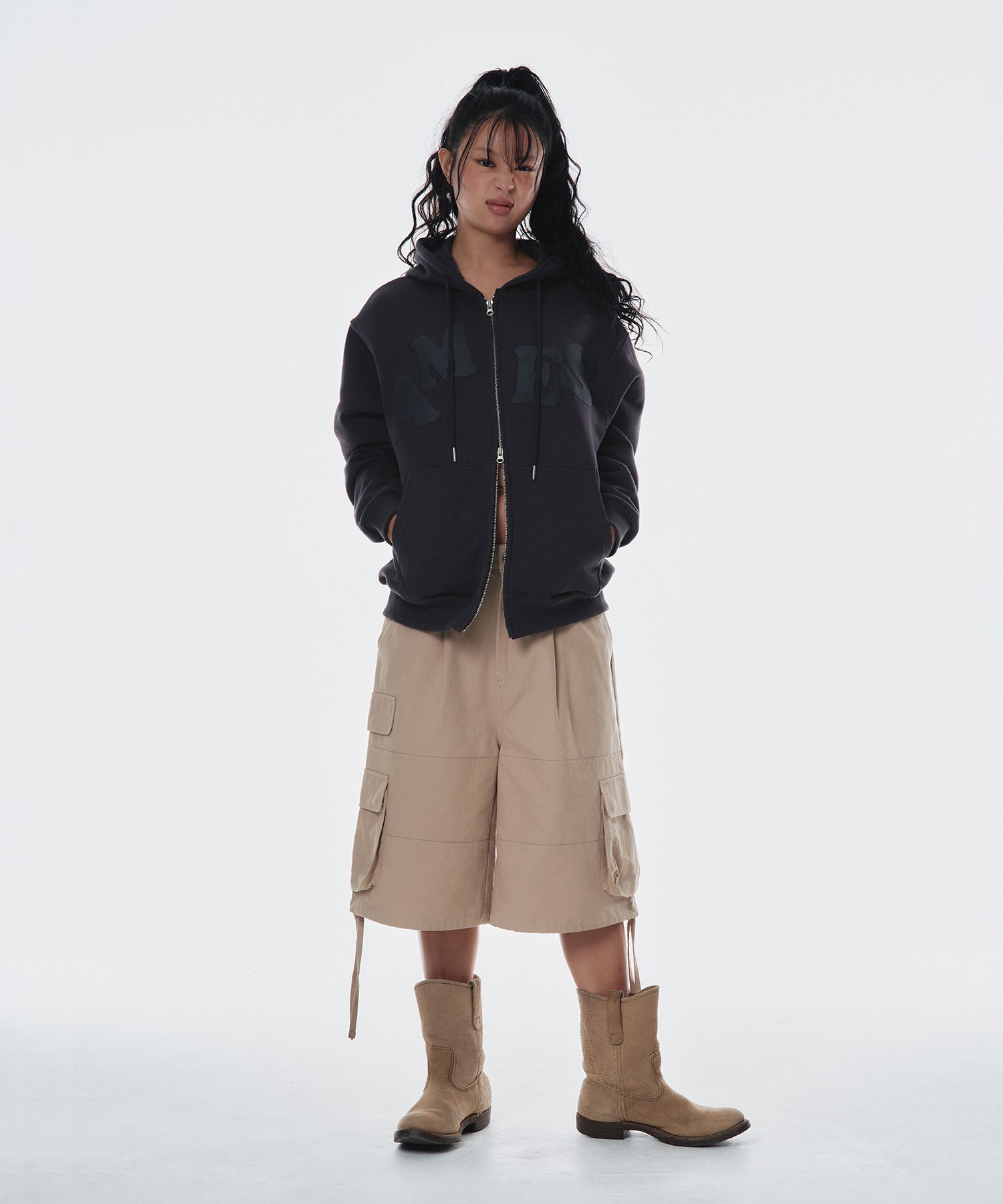 MUSINSA | AMES-WORLDWIDE BIG TYPO HOODIE ZIP UP CHARCOAL