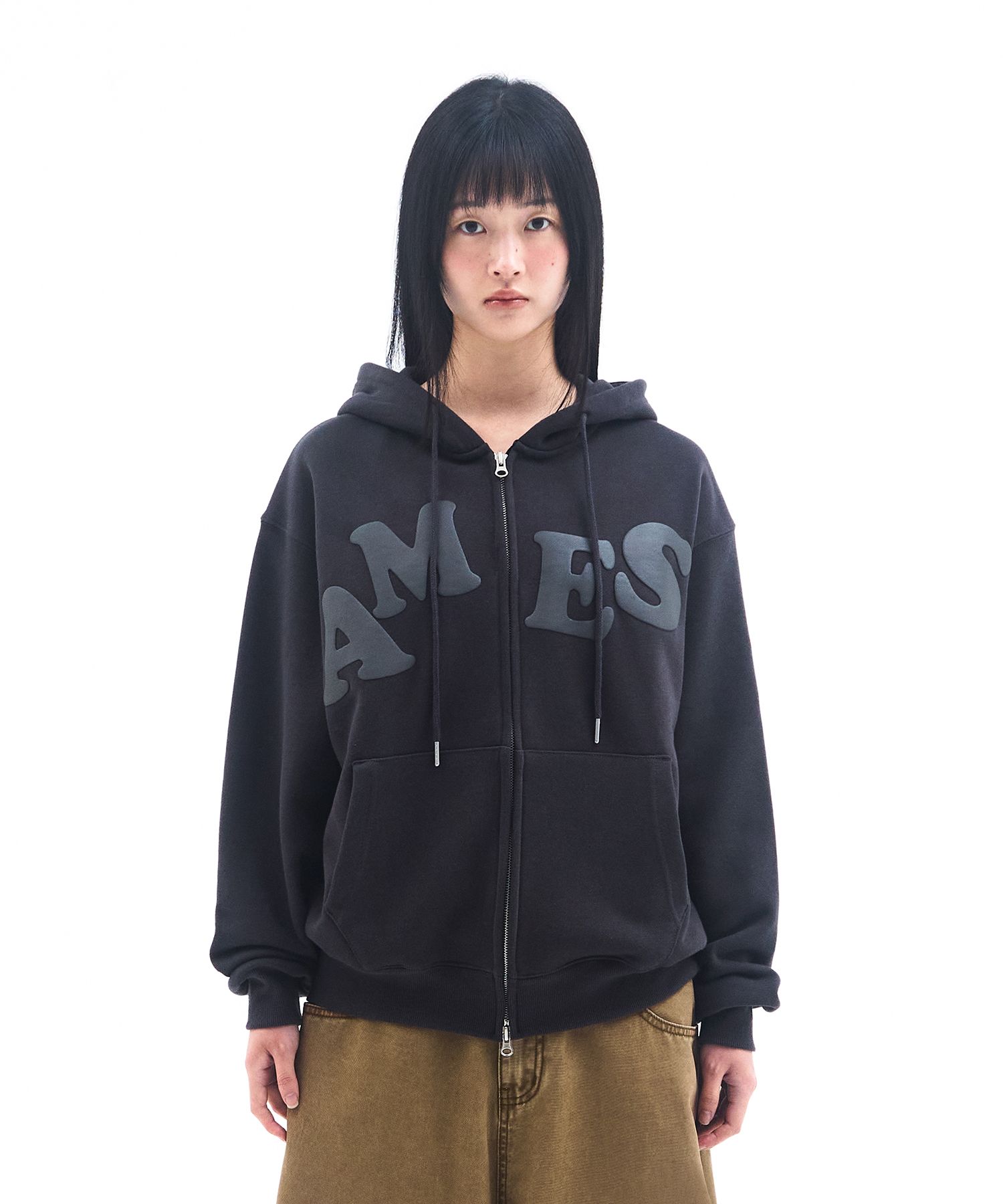 MUSINSA | AMES-WORLDWIDE BIG TYPO HOODIE ZIP UP CHARCOAL