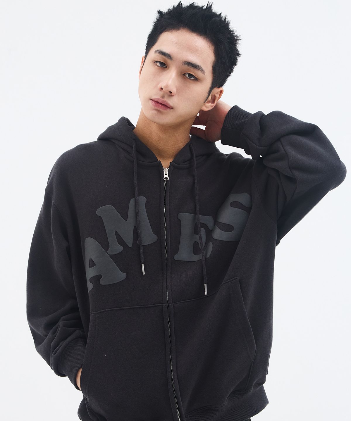 아메스 월드와이드(AMES-WORLDWIDE) BIG TYPO HOODIE ZIP UP CHARCOAL