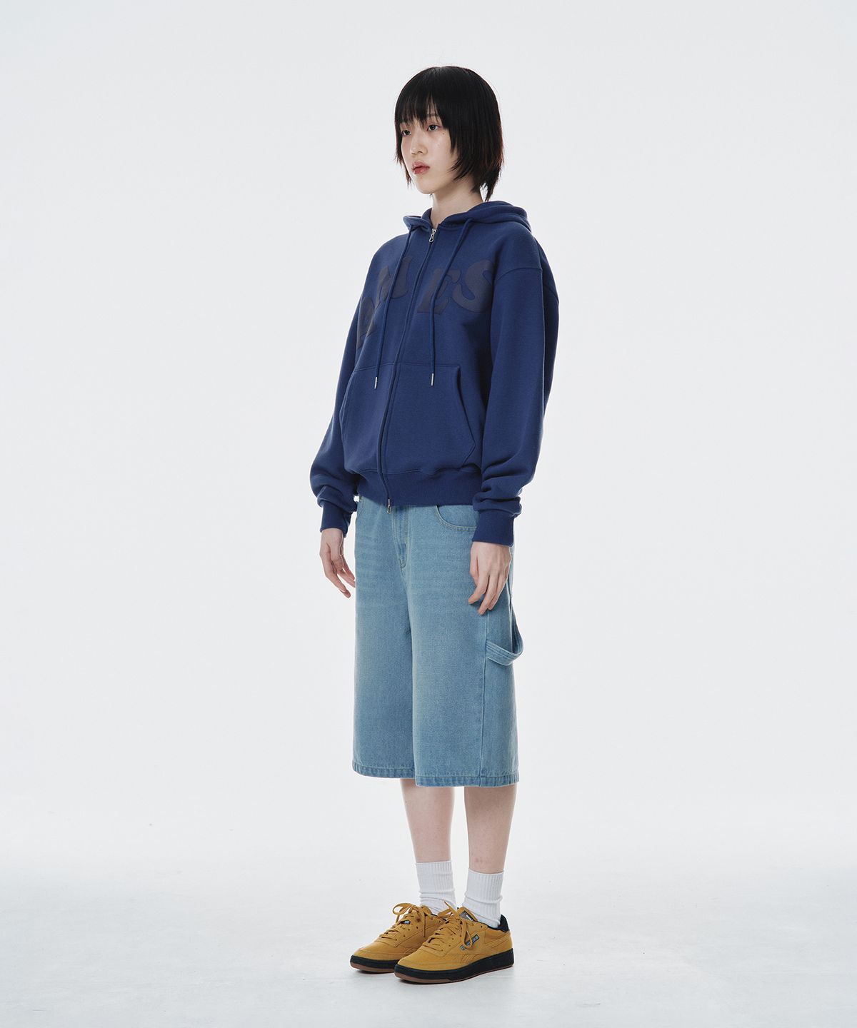 아메스 월드와이드(AMES-WORLDWIDE) BIG TYPO HOODIE ZIP UP BLUE