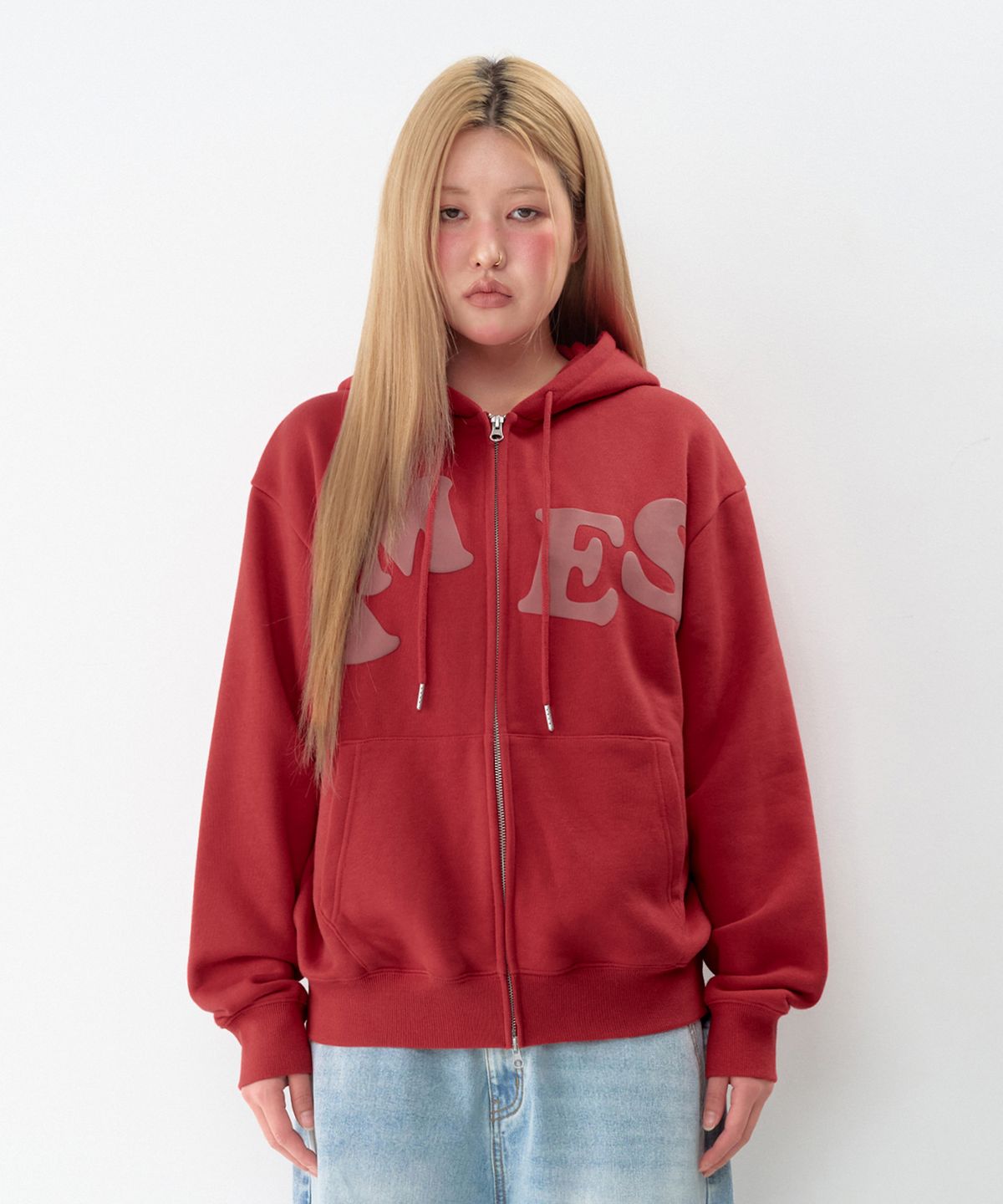 아메스 월드와이드(AMES-WORLDWIDE) BIG TYPO HOODIE ZIP UP RED