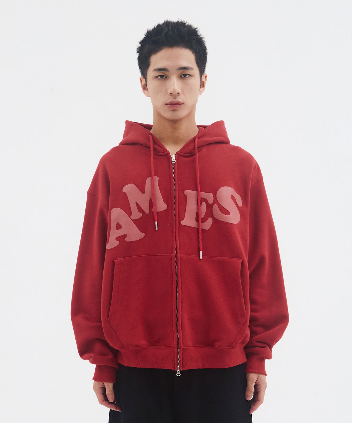 아메스 월드와이드(AMES-WORLDWIDE) BIG TYPO HOODIE ZIP UP RED