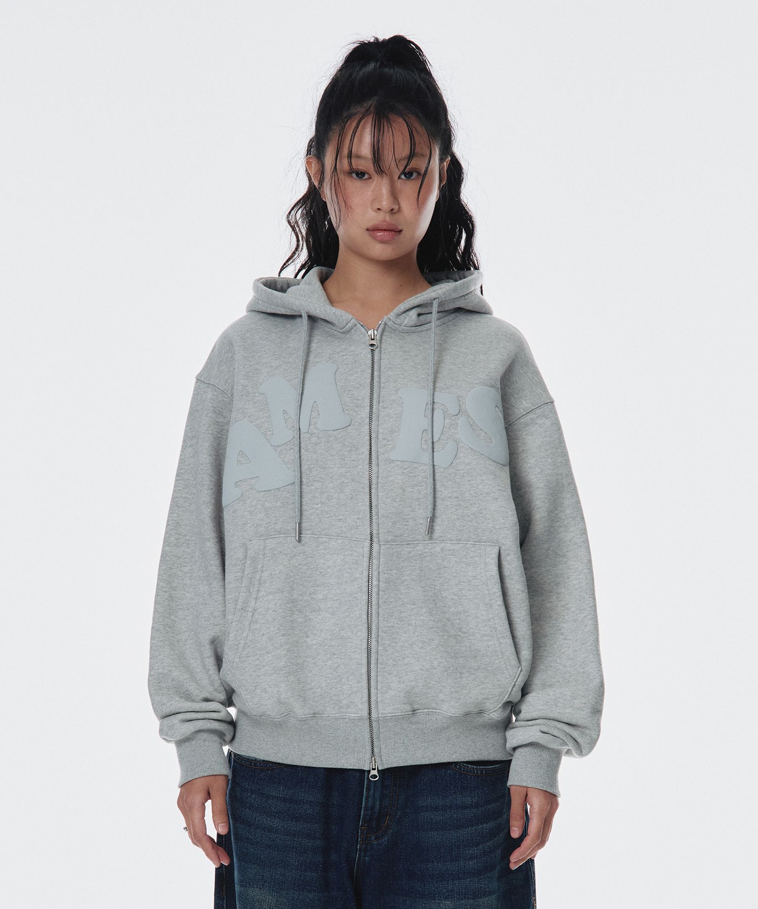MUSINSA公式 | AMES-WORLDWIDE BIG TYPO HOODIE ZIP UP GREY