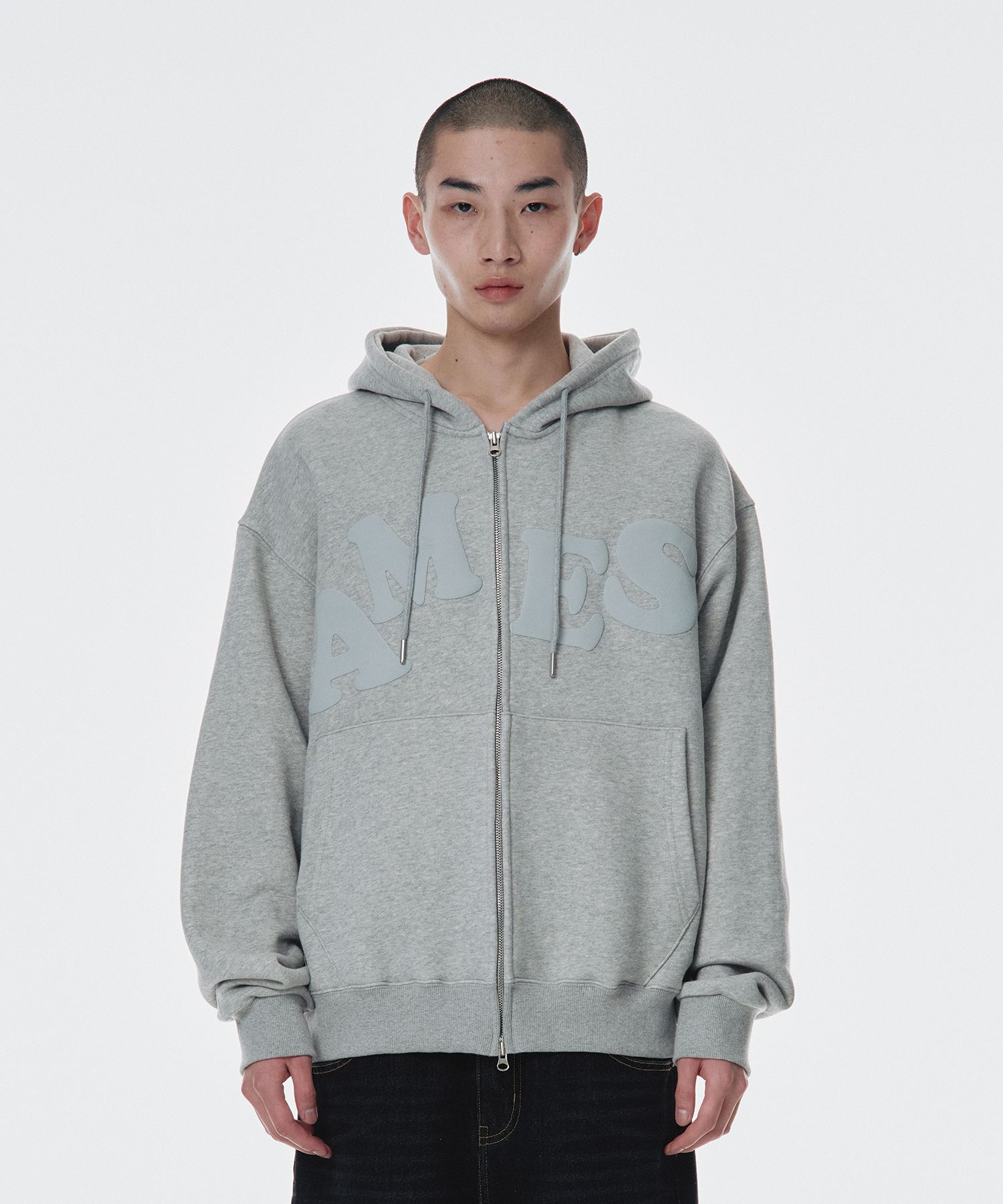★AMES-WORLDWIDE★BIG TYPO HOODIE ZIP UP GREY★正規品/送料込 MUSINSA公式 | AMES-WORLDWIDE BIG TYPO HOODIE ZIP UP GREY