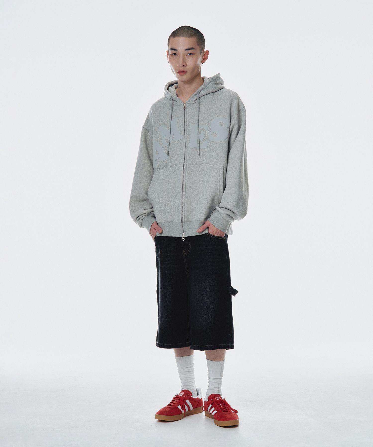 MUSINSA公式 | AMES-WORLDWIDE BIG TYPO HOODIE ZIP UP GREY
