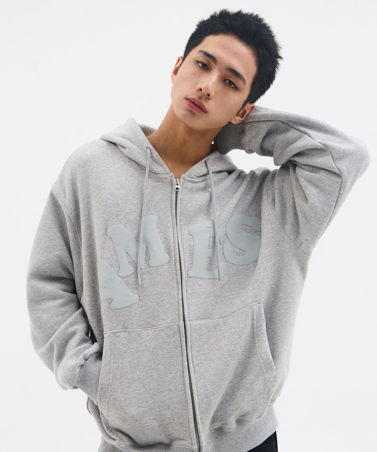 아메스 월드와이드(AMES-WORLDWIDE) BIG TYPO HOODIE ZIP UP GREY