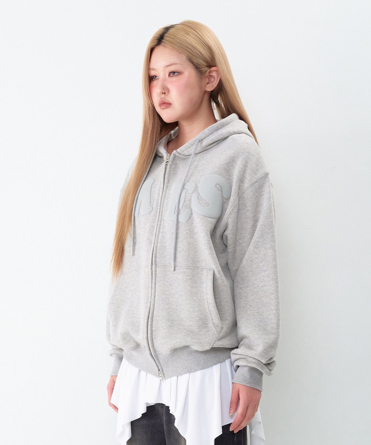 아메스 월드와이드(AMES-WORLDWIDE) BIG TYPO HOODIE ZIP UP GREY