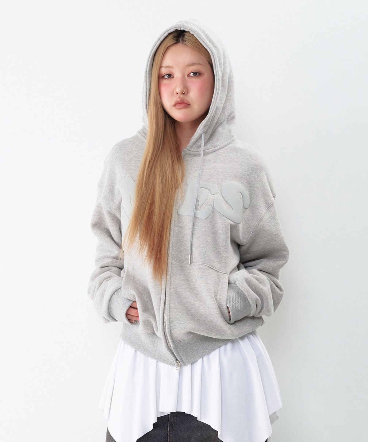 아메스 월드와이드(AMES-WORLDWIDE) BIG TYPO HOODIE ZIP UP GREY