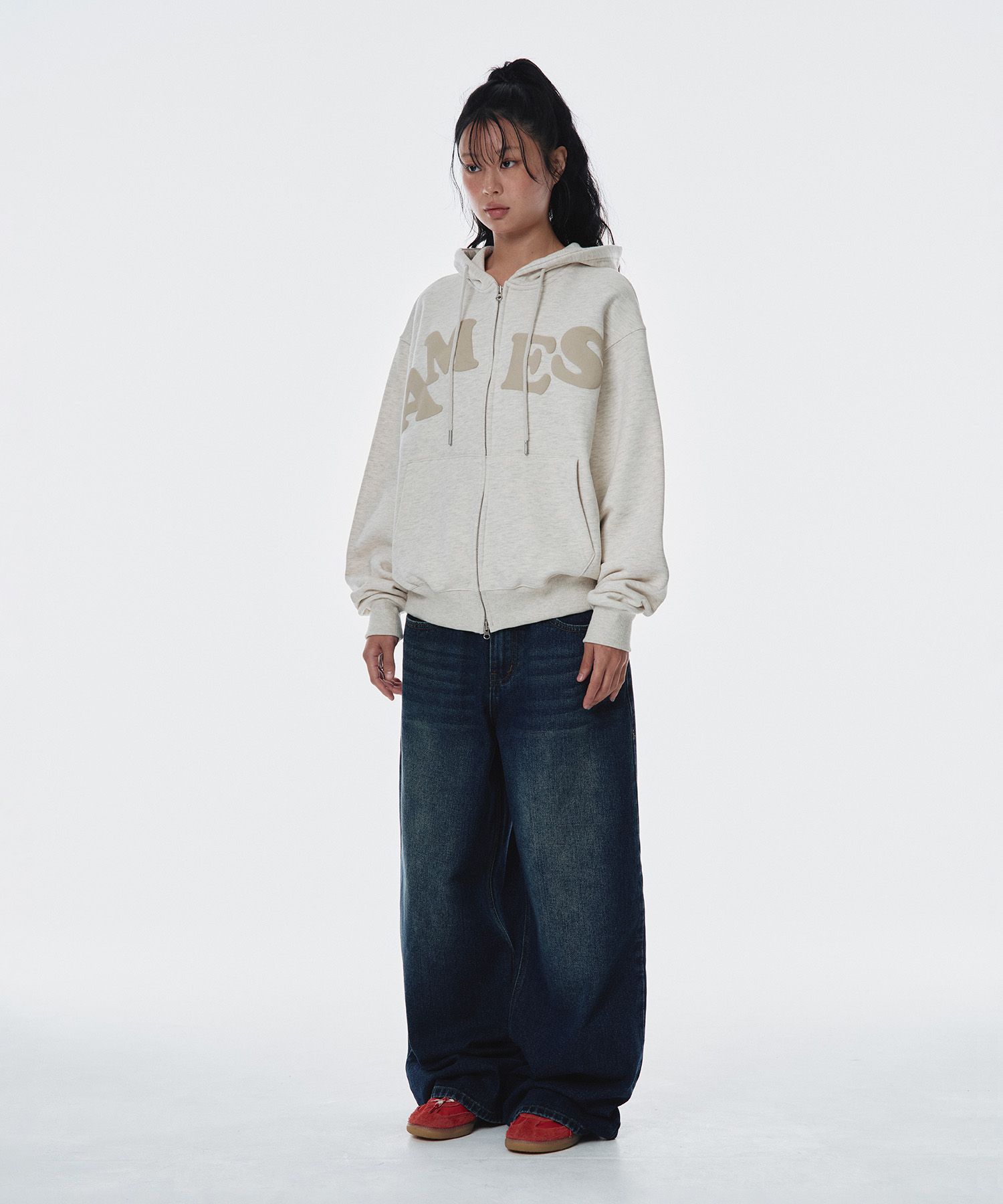 ★AMES-WORLDWIDE★BIG TYPO HOODIE ZIP UP OATMEAL★正規品 MUSINSA公式 | AMES-WORLDWIDE BIG TYPO HOODIE ZIP UP OATMEAL