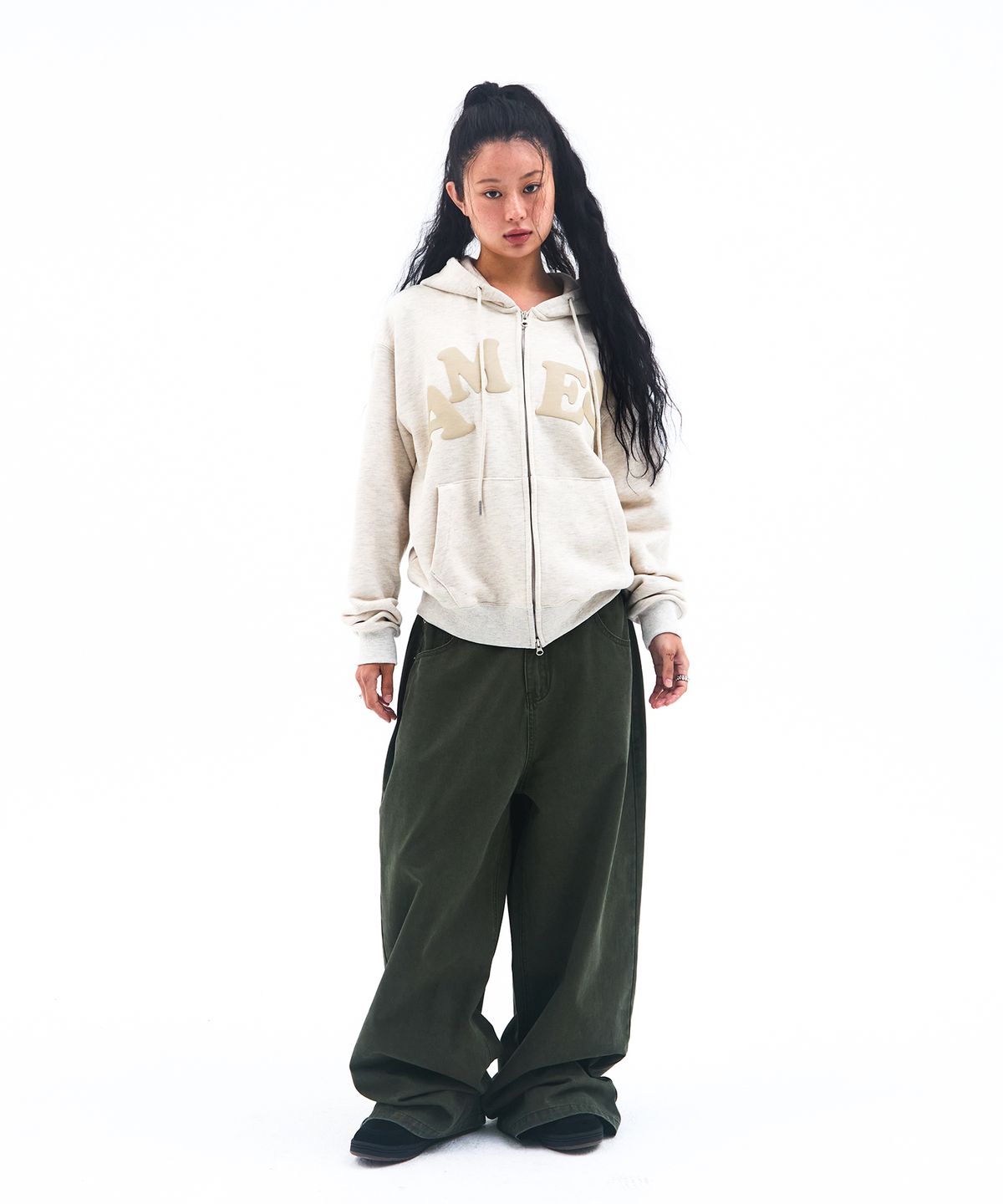 아메스 월드와이드(AMES-WORLDWIDE) BIG TYPO HOODIE ZIP UP OATMEAL