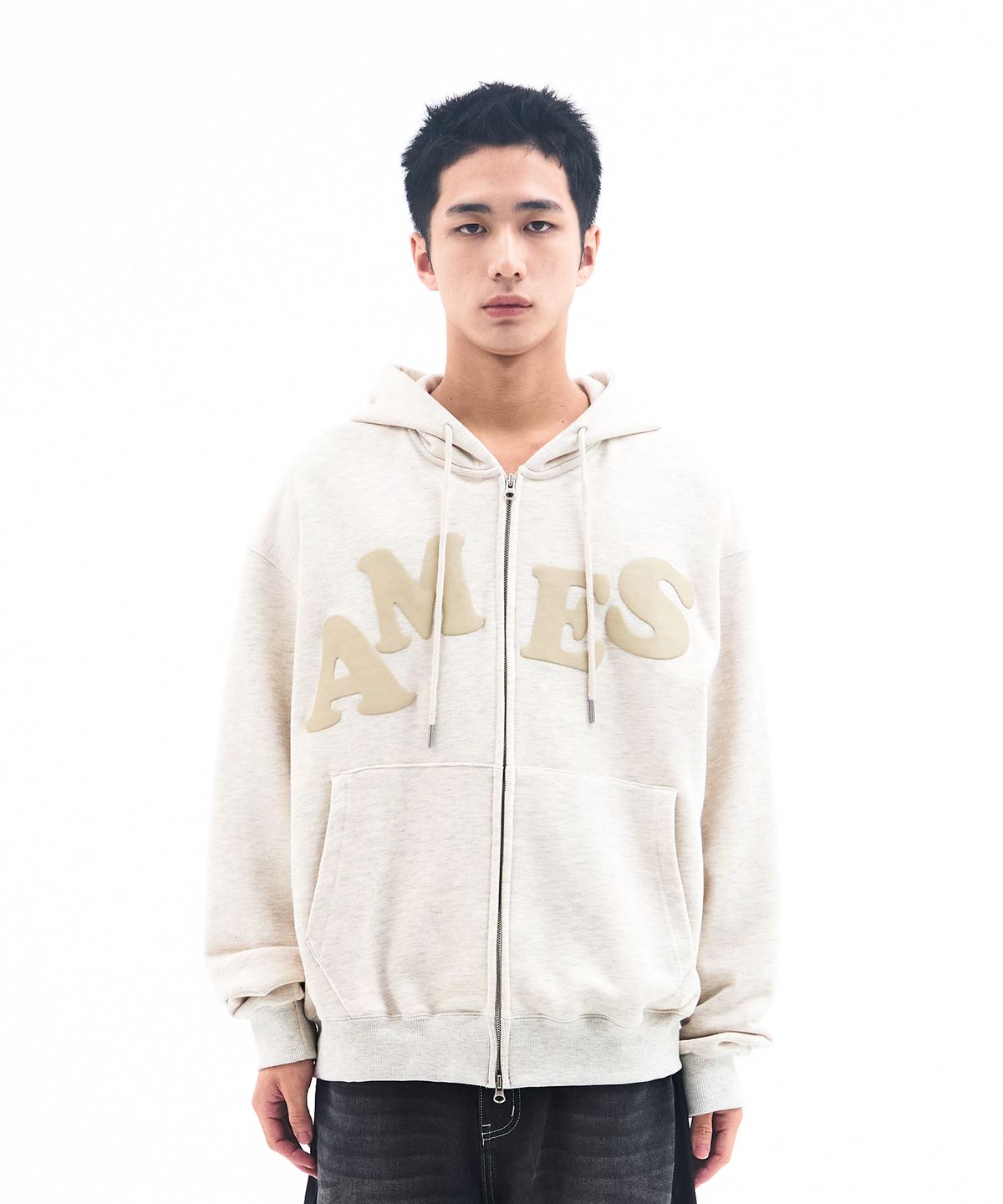 아메스 월드와이드(AMES-WORLDWIDE) BIG TYPO HOODIE ZIP UP OATMEAL