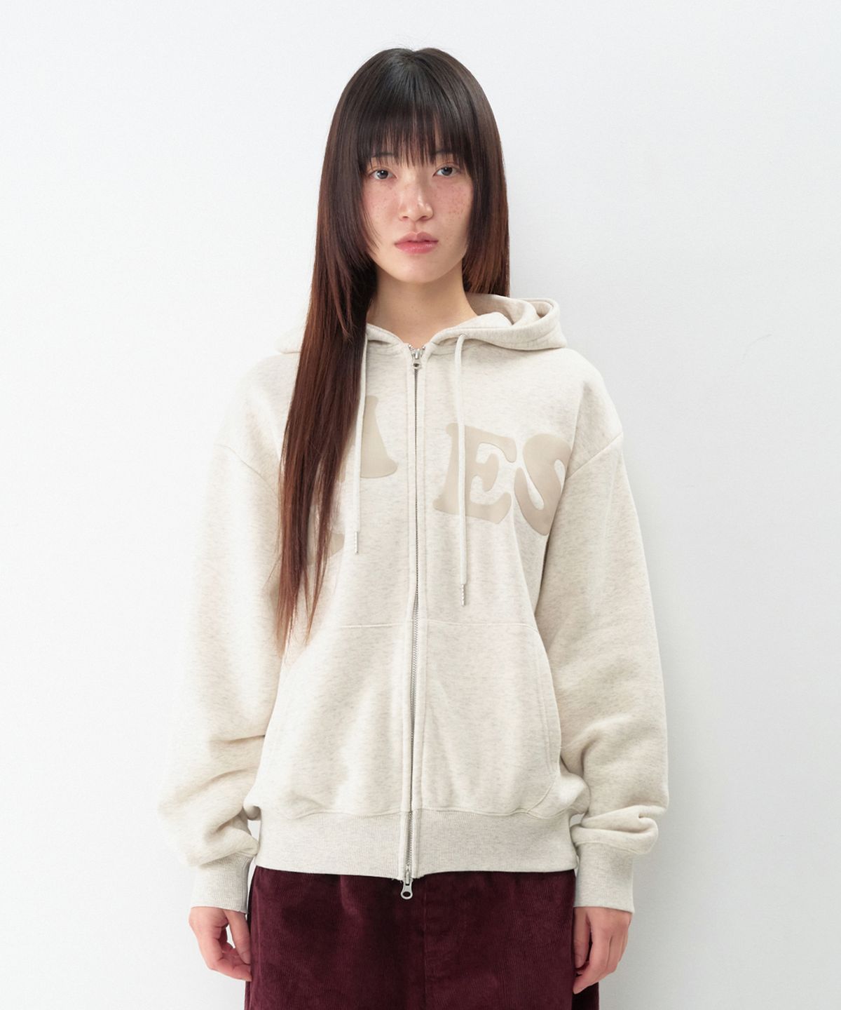 아메스 월드와이드(AMES-WORLDWIDE) BIG TYPO HOODIE ZIP UP OATMEAL