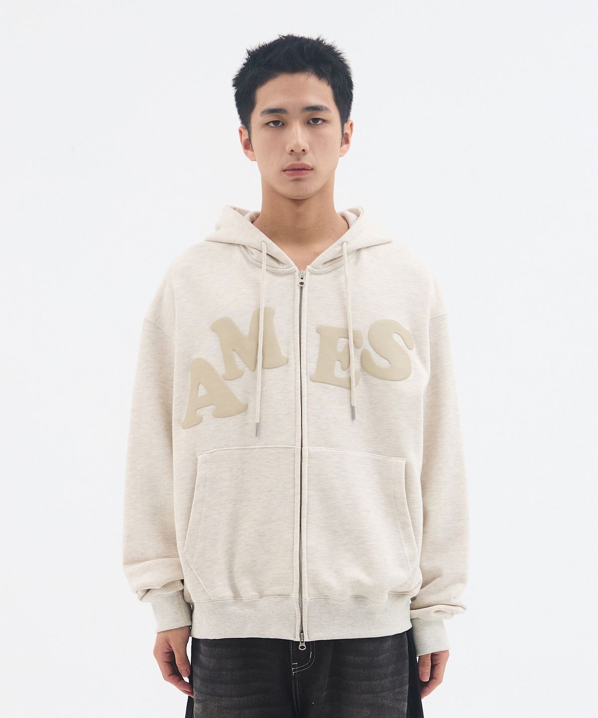 아메스 월드와이드(AMES-WORLDWIDE) BIG TYPO HOODIE ZIP UP OATMEAL
