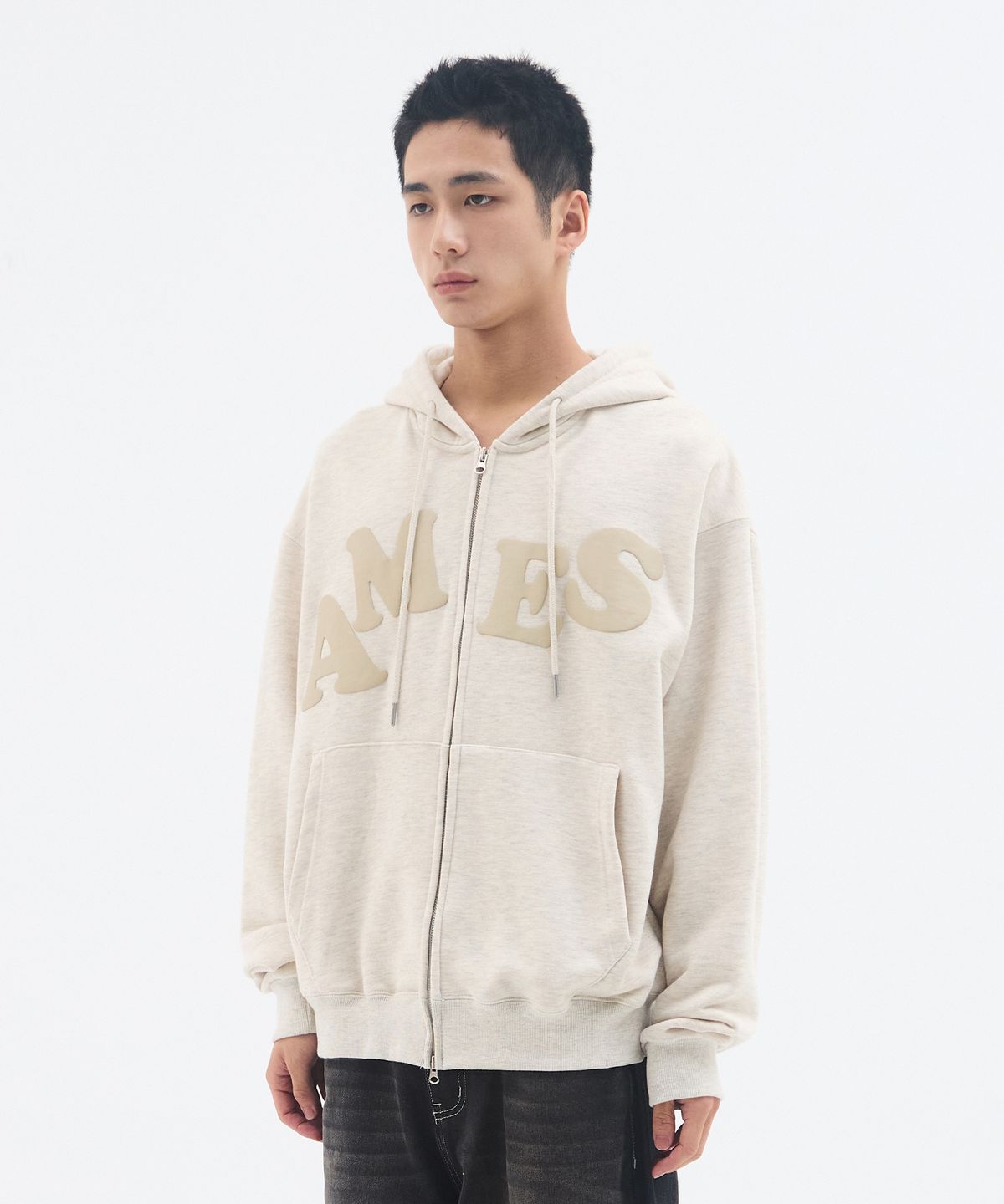 아메스 월드와이드(AMES-WORLDWIDE) BIG TYPO HOODIE ZIP UP OATMEAL