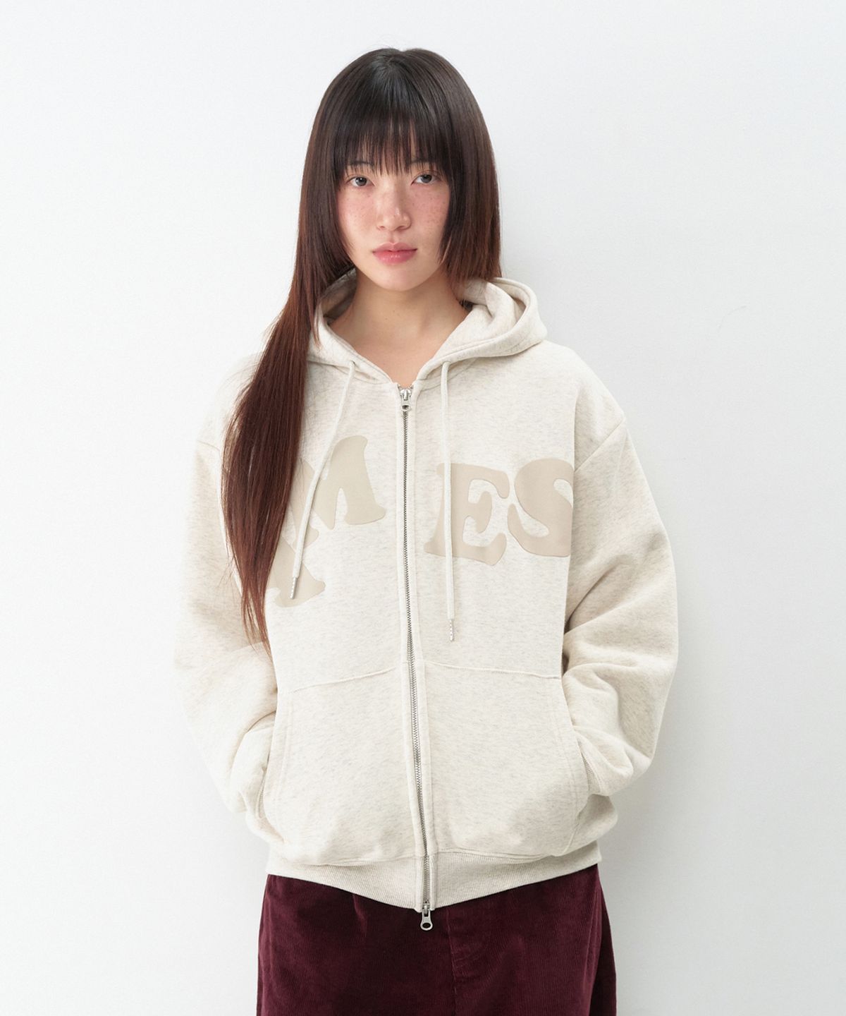 아메스 월드와이드(AMES-WORLDWIDE) BIG TYPO HOODIE ZIP UP OATMEAL