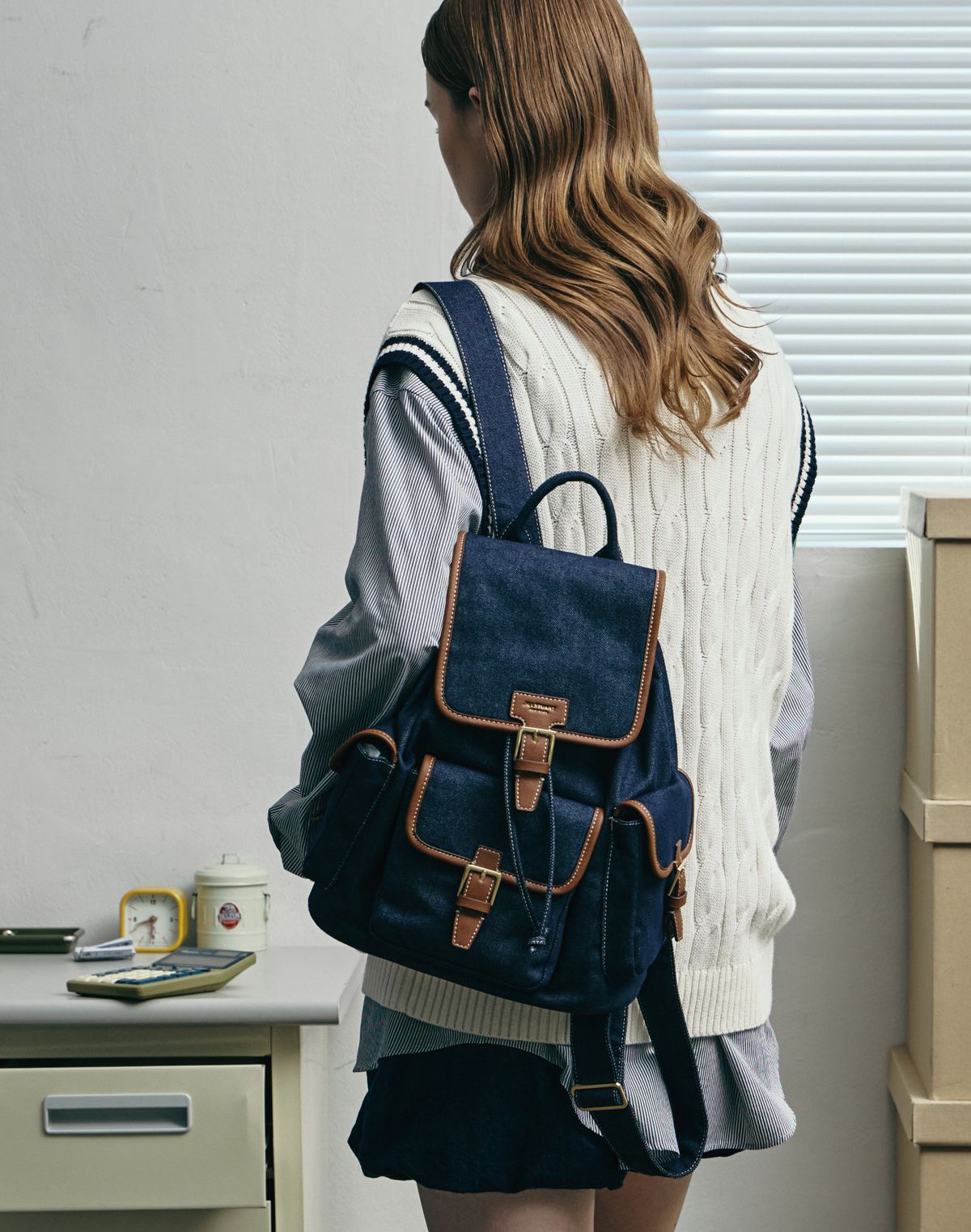 질스튜어트액세서리(JILLSTUART ACC) [젤라또] 버클포인트 가죽배색 면 데님 백팩 2color
