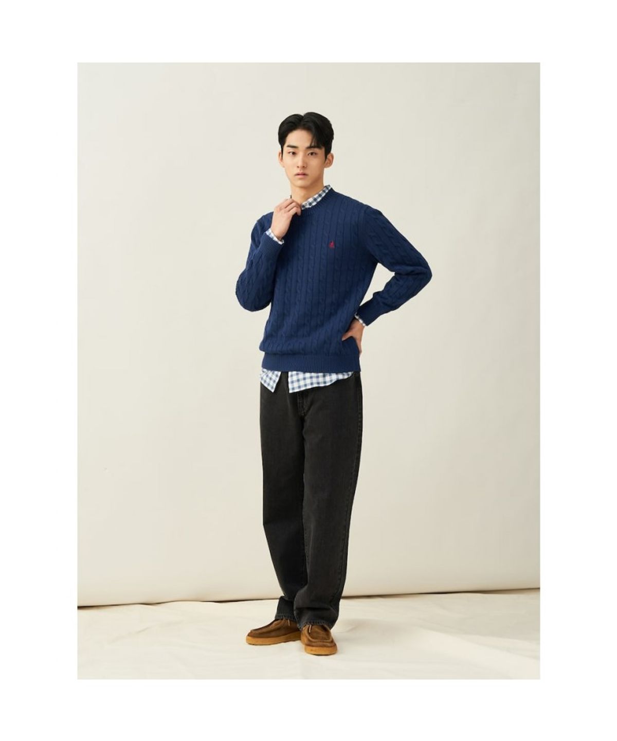 빈폴 멘(BEANPOLE MEN) [Esssential] 남녀공용 코튼 케이블 니트  네이비 (BC5151E05R)