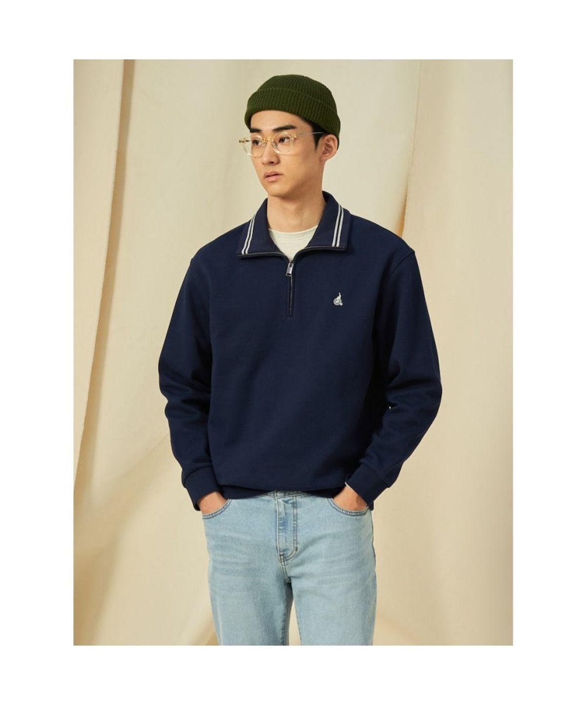 빈폴 멘(BEANPOLE MEN) 칼라넥 스웨트 셔츠  네이비