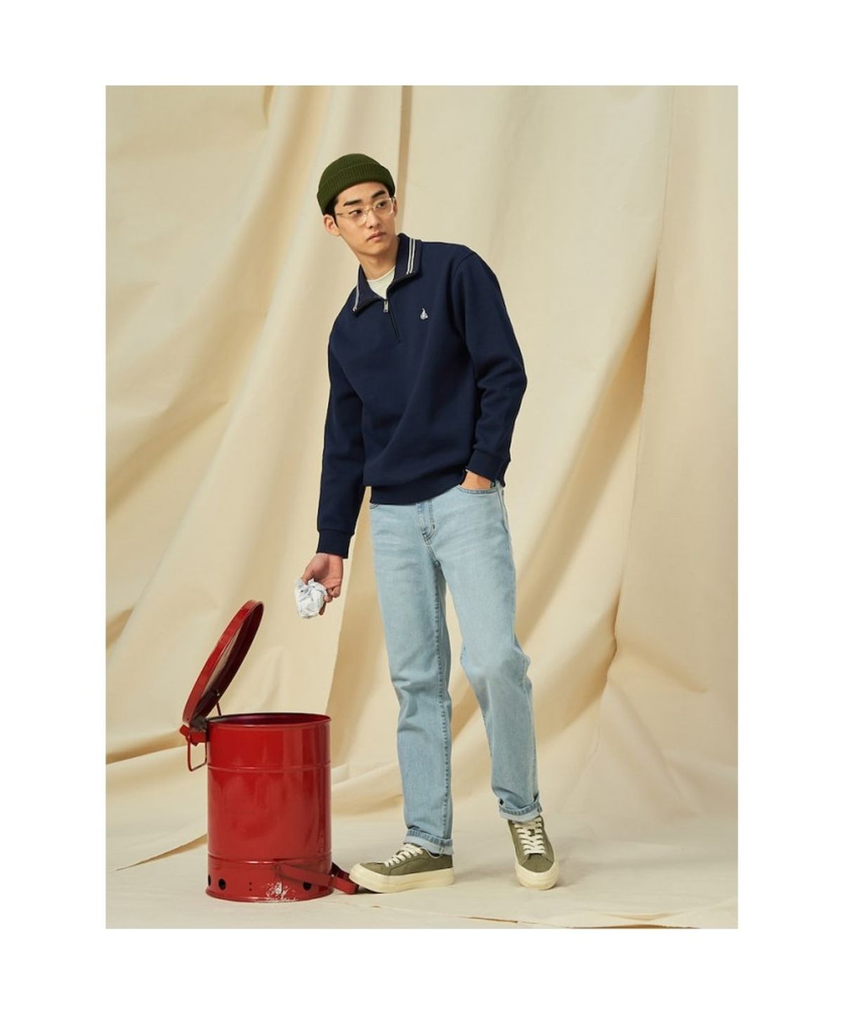 빈폴 멘(BEANPOLE MEN) 칼라넥 스웨트 셔츠  네이비