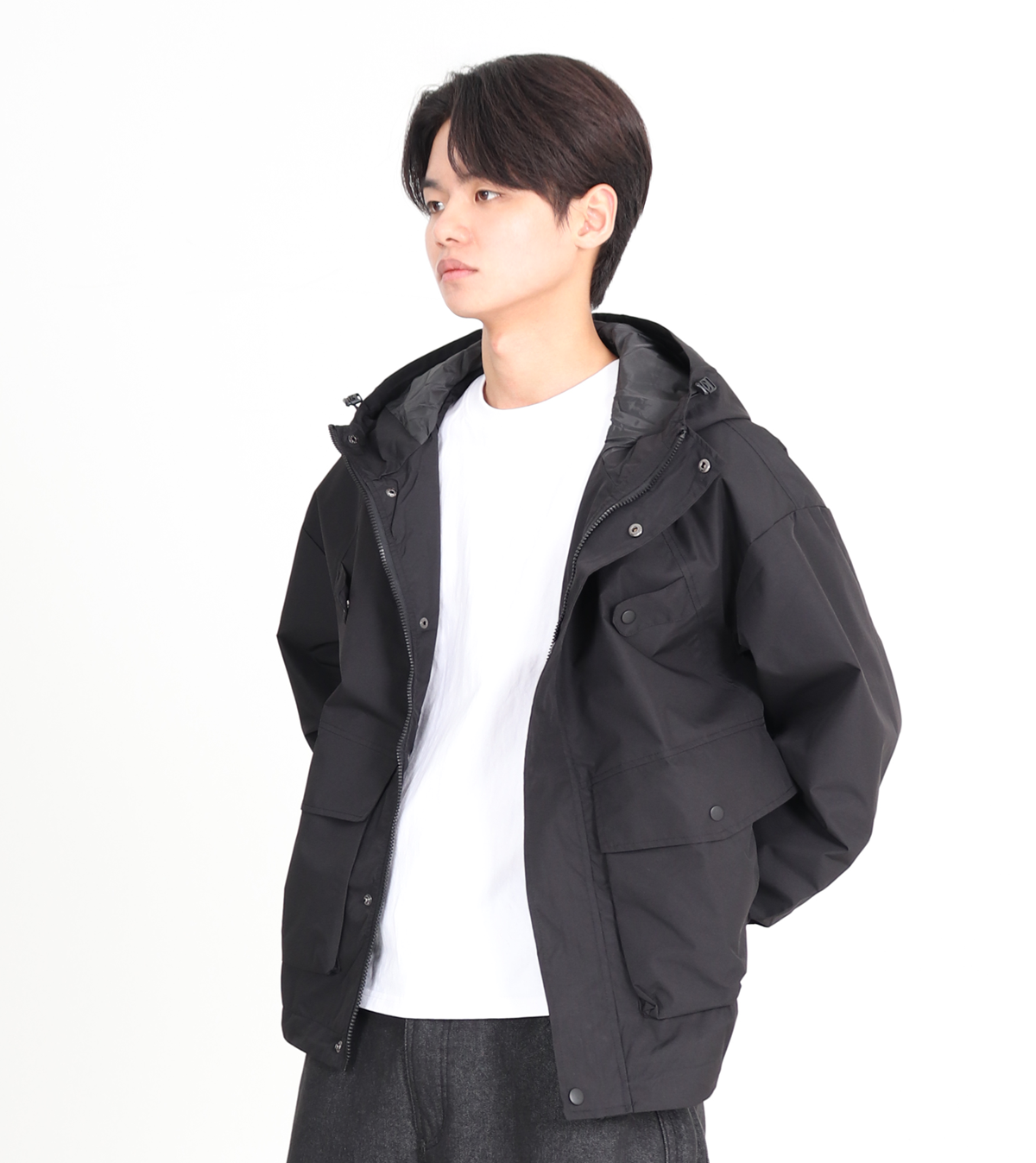 버튼서울(BUTTON SEOUL) [TEFLON] 나침반 바람막이 윈드브레이커 후드자켓 4color (블랙)