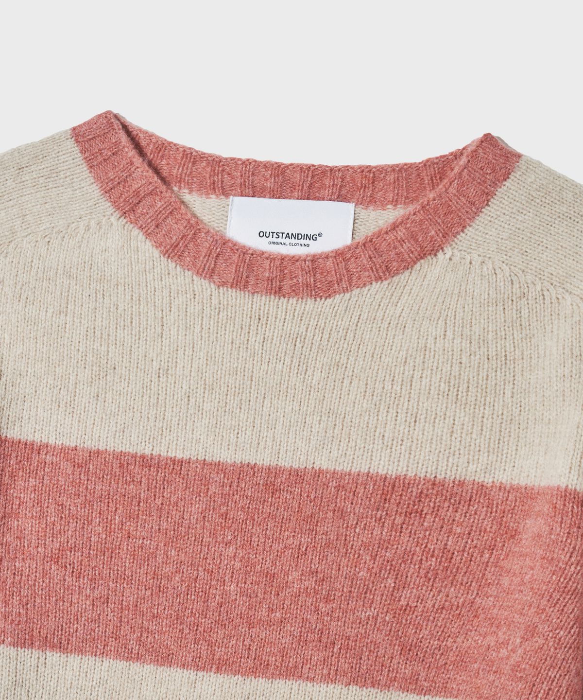 아웃스탠딩(OUTSTANDING) PURE WOOL WHOLEGARMENT STRIPE KNIT_PINK/IVORY
