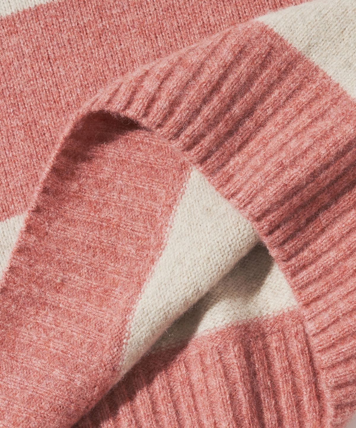 아웃스탠딩(OUTSTANDING) PURE WOOL WHOLEGARMENT STRIPE KNIT_PINK/IVORY