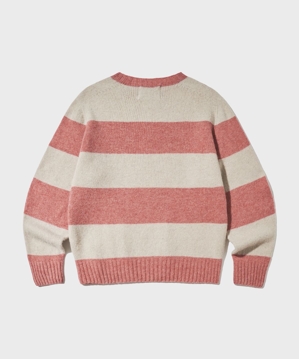 아웃스탠딩(OUTSTANDING) PURE WOOL WHOLEGARMENT STRIPE KNIT_PINK/IVORY