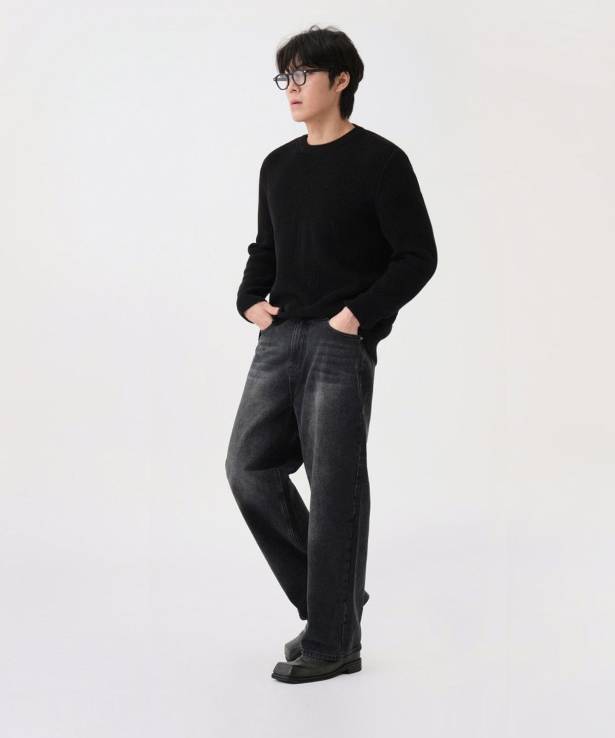 디더블유에스이(DWSE) 워시드 벌룬 데님 와이드 팬츠(블랙)