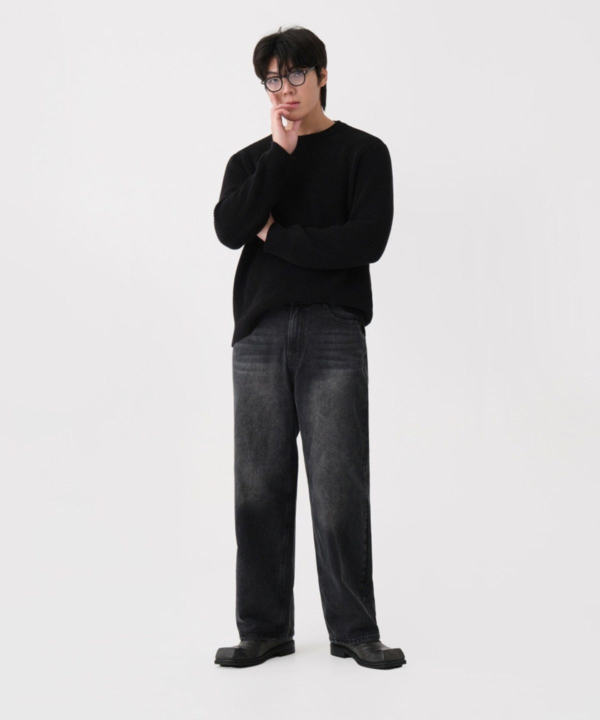 디더블유에스이(DWSE) 워시드 벌룬 데님 와이드 팬츠(블랙)