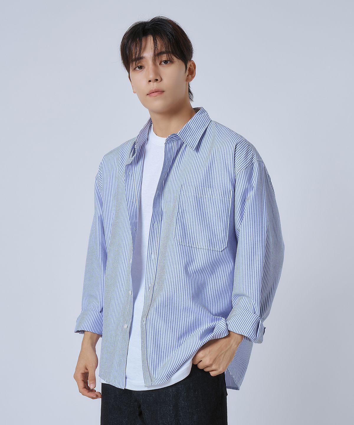 엘엑스티(LXT) 옥스포드 스트라이프 포켓 오버 셔츠