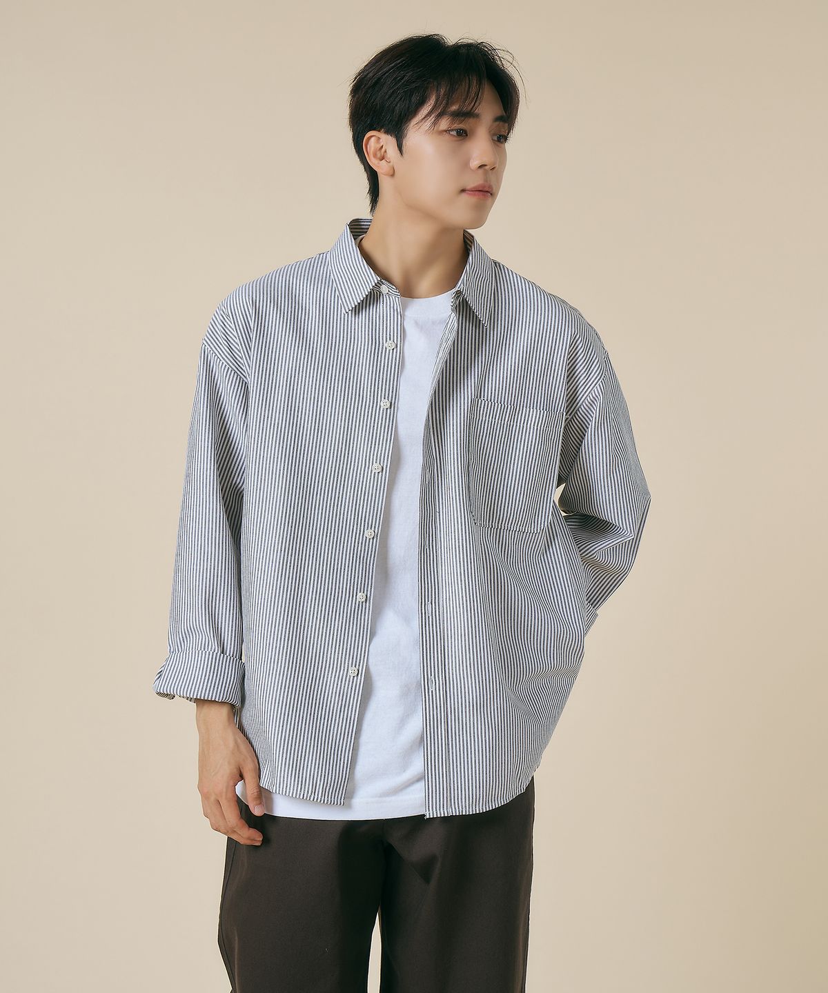 엘엑스티(LXT) 옥스포드 스트라이프 포켓 오버 셔츠