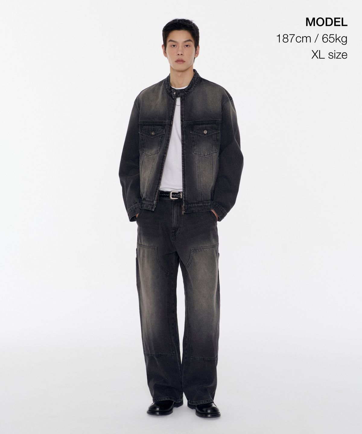 무신사 스탠다드(MUSINSA STANDARD) 데님 레이싱 트러커 재킷 [블랙]