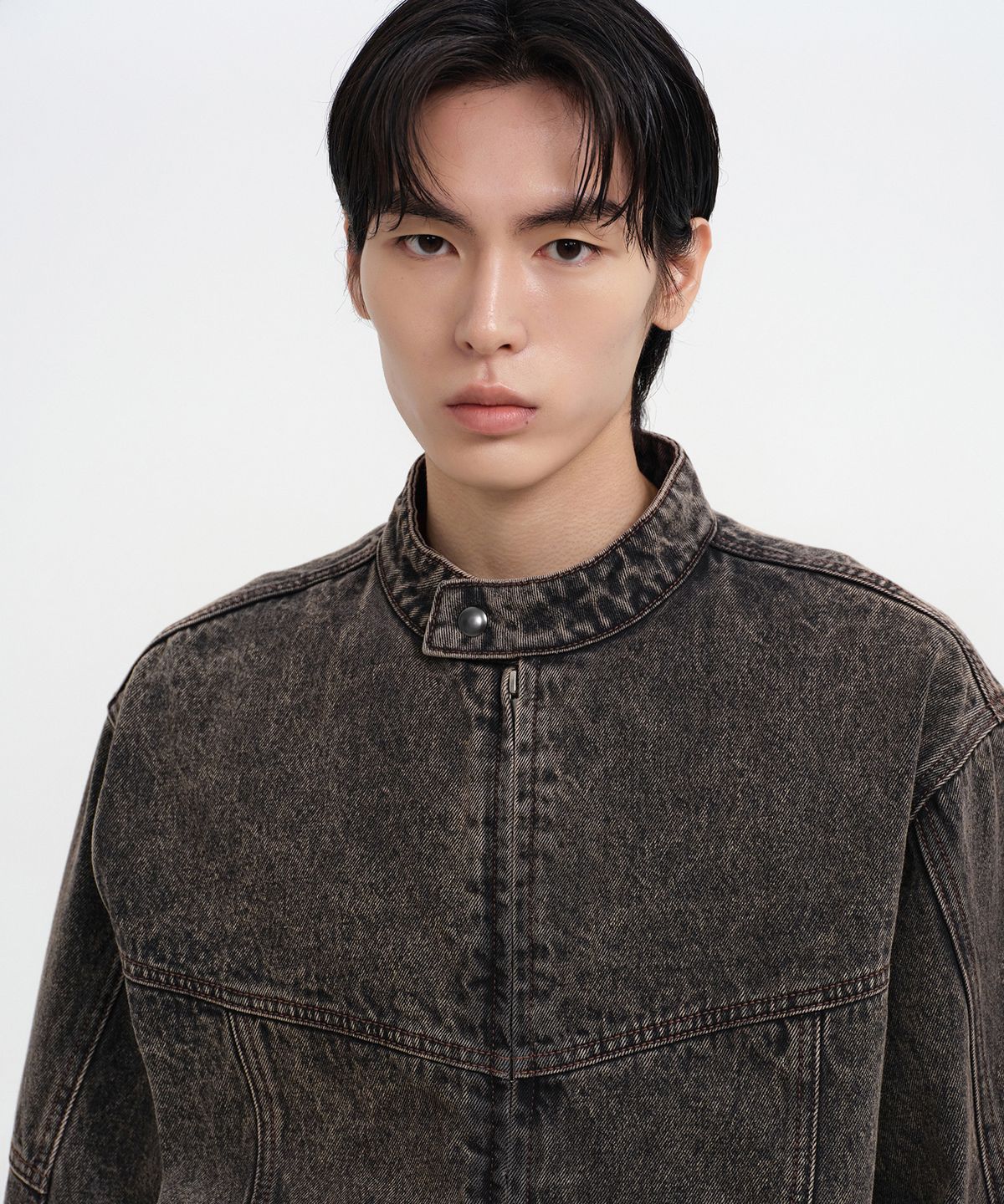 무신사 스탠다드(MUSINSA STANDARD) 스톤 워시드 데님 레이서 재킷 [워시드 그레이]
