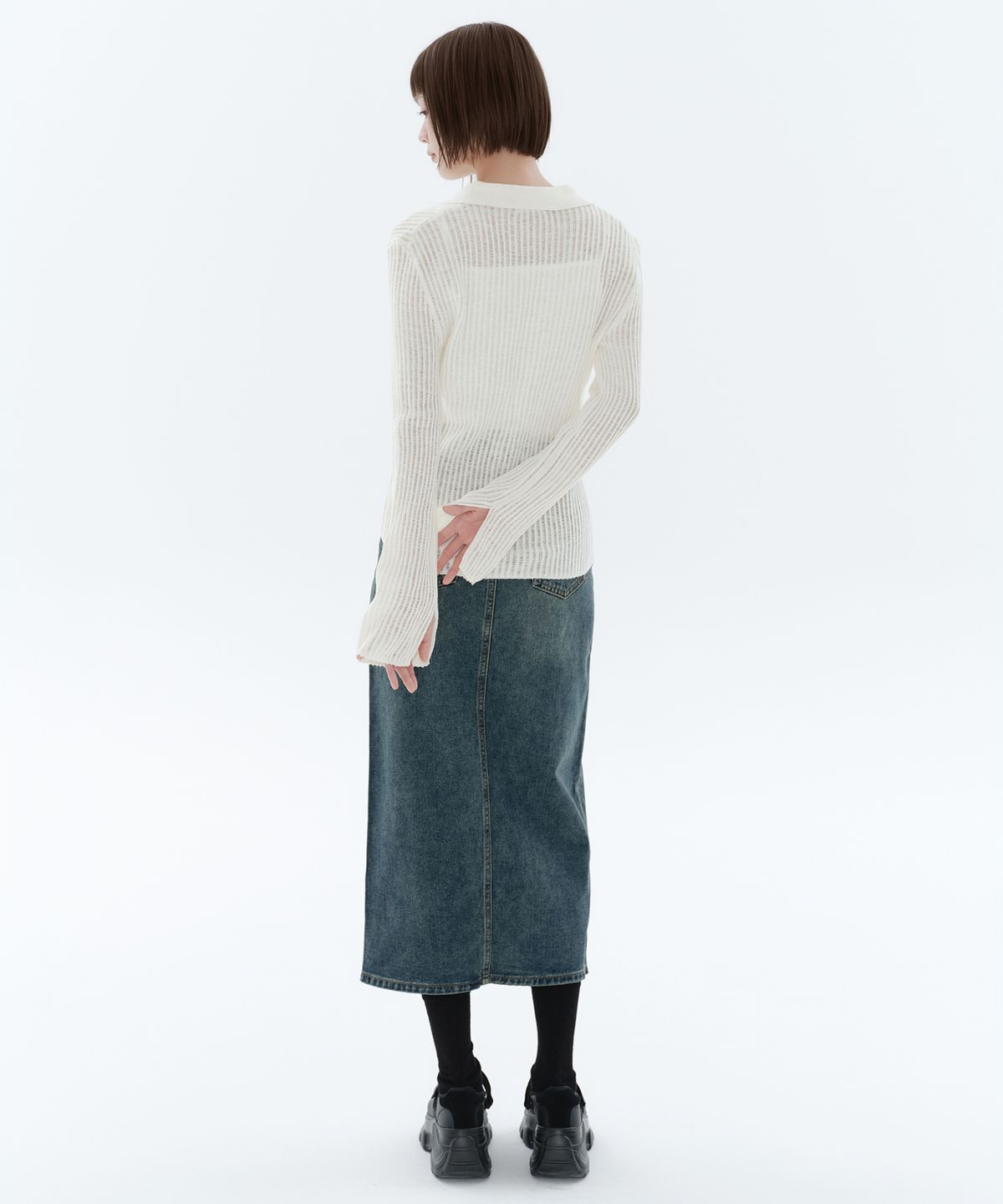 무신사 스탠다드 우먼(MUSINSA STANDARD WOMAN) 우먼즈 프론트 슬릿 데님 롱 스커트 [러스티 블루]