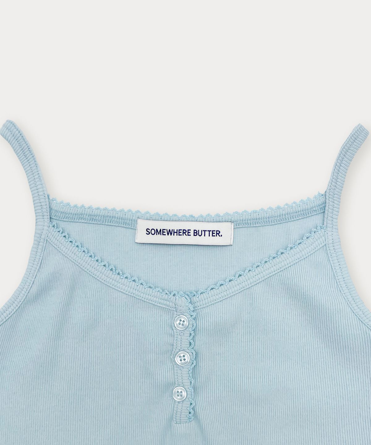 썸웨어버터(SOMEWHEREBUTTER) Lace Button Sleeveless - Light Blue