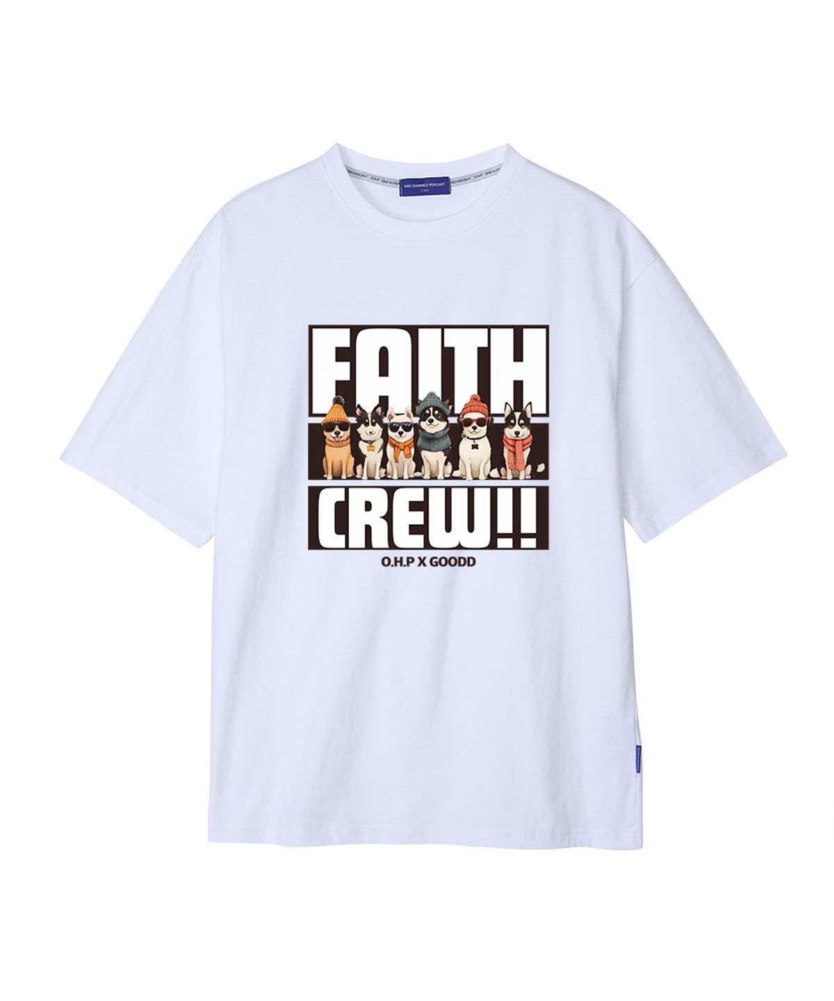 원헌드레드퍼센트(OHP) OHPxGOODD 크루 세미오버 반팔티