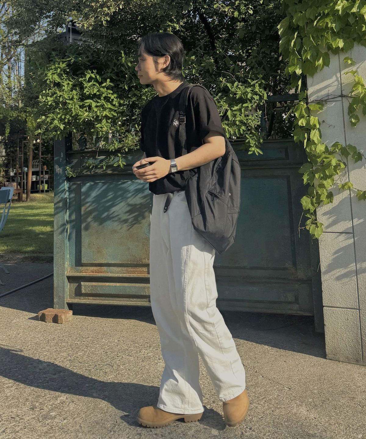 지크립(GCLIP) 화이트 커브드 절개라인 와이드 코튼 팬츠