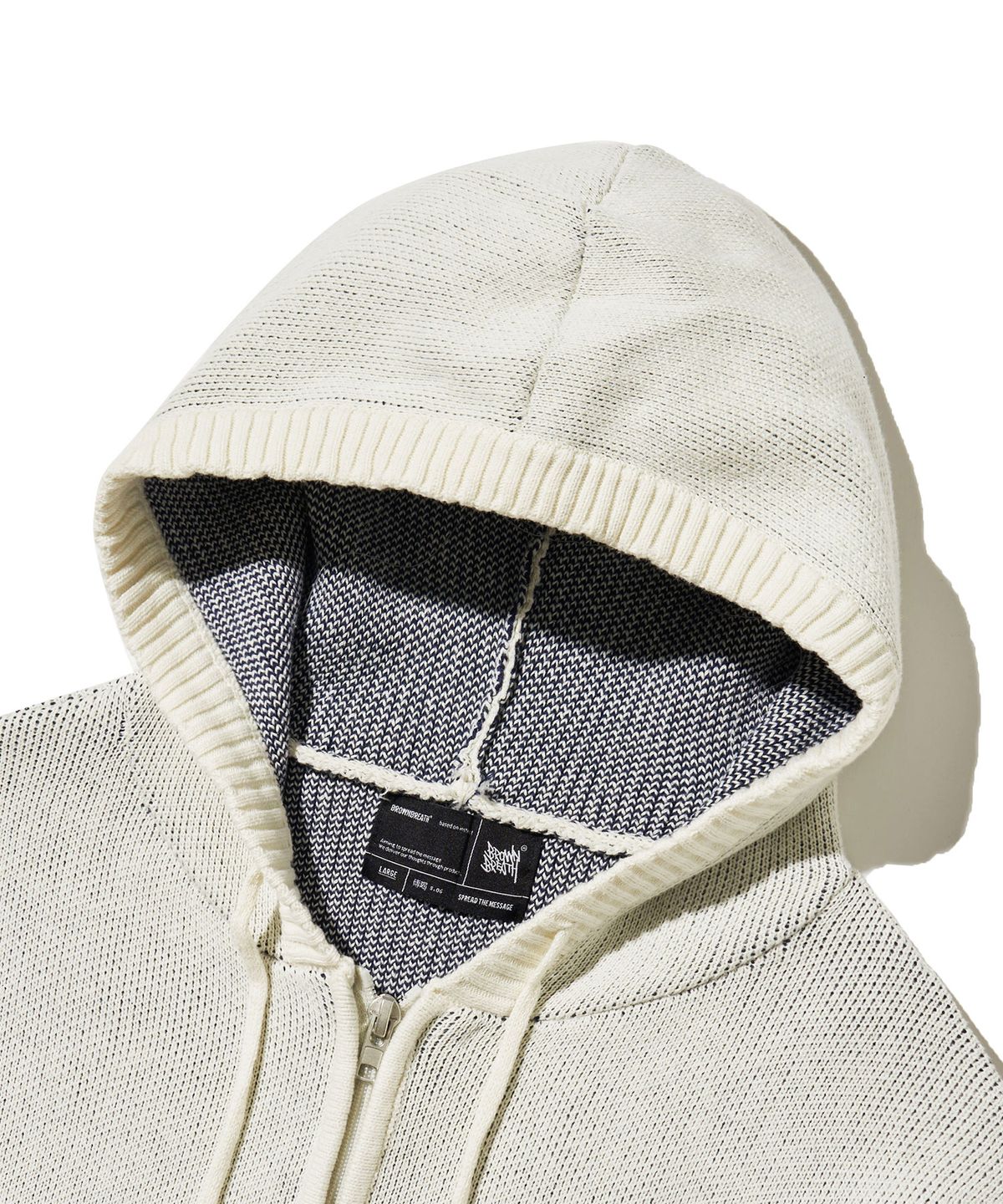 브라운브레스(BROWNBREATH) TAG KNIT HOOD ZIP UP - IVORY