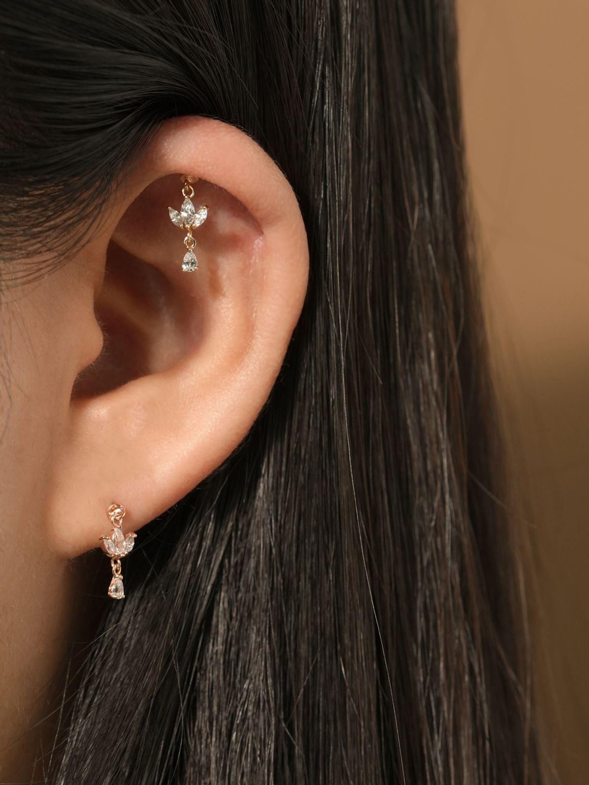 미니멀피어싱(MINIMALPIERCING) [0.8mm]14K 인터널 미니 티아라 드롭 라블렛 피어싱 귀걸이